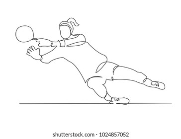 one continuous drawn line of a woman soccer player from a hand picture silhouette. Line art. girl goalkeeper