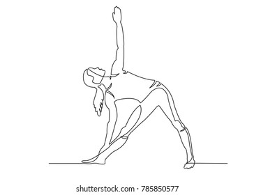 One Continuous Drawn Line Of Yoga Drawn From The Hand Picture Silhouette. Line Art. Character Female Athlete
