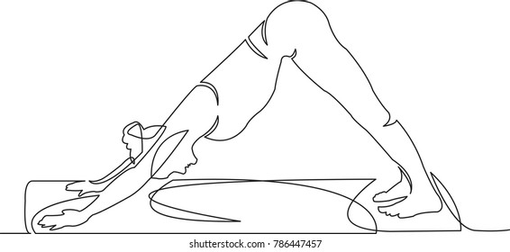 One Continuous Drawn Line Of Yoga Drawn From The Hand Picture Silhouette. Line Art. Character Female Athlete
