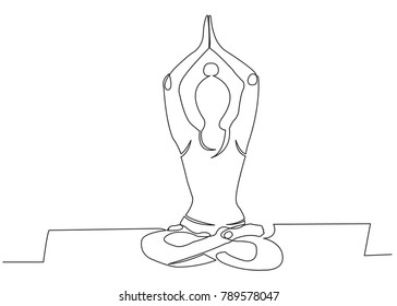 one continuous drawn line of yoga drawn from the hand picture silhouette. Line art. character female athlete
