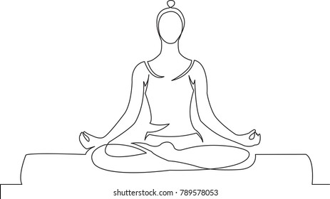 one continuous drawn line of yoga drawn from the hand picture silhouette. Line art. character female athlete
