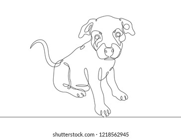 One continuous drawn single art line doodle sketch character pretty little cute puppy
