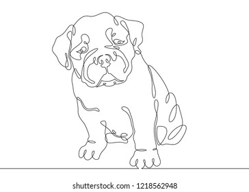 One continuous drawn single art line doodle sketch character pretty little cute puppy