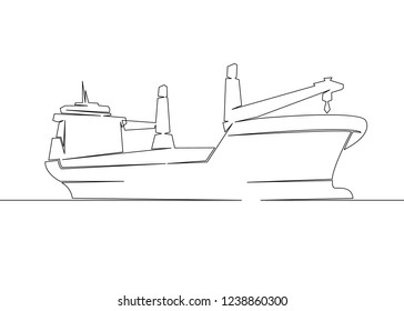 One continuous drawn single art  line  doodle  drawing  sketch cargo transport ship. Concept of global container transport, logistics of export and import of international transport.