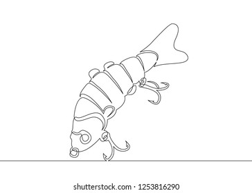 One continuous drawn single art  line  doodle  drawing  sketch spoons, wobbler, popper, crank
