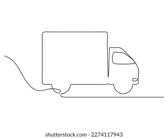 One continuous drawn single art line doodle drawing sketch Truck with Cargo Trailer Driving. Concept of global container transport, logistics of export and import of international transport.