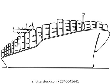 Un cartón de dibujo continuo de una línea de arte único dibujado con dibujos de carguero. Concepto de transporte mundial de contenedores, logística de exportación e importación de transporte internacional.