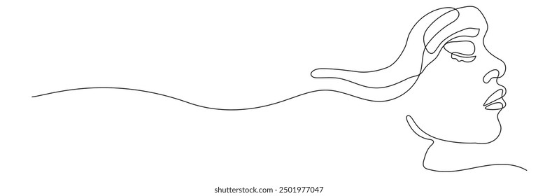 One continuous editable line drawing of woman face vector illustration. Editable stroke