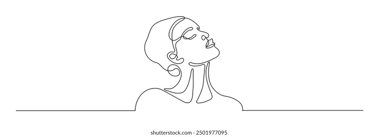 One continuous editable line drawing of woman face vector illustration. Editable stroke