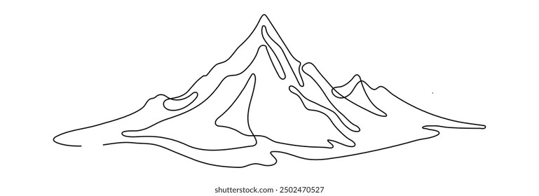 One continuous editable line drawing of mountain vector illustration. Editable stroke