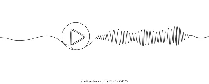 Una plantilla de barra de sonido continua editable para reproductor de música lineal con botón de reproducción. Grabación de sonido y ondas de sonido en línea de estilo.   Ilustración del vector