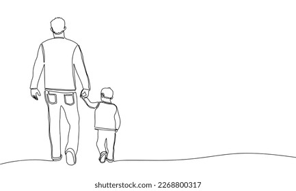 One continuous father and son. Father's Day line art banner. Vector illustration