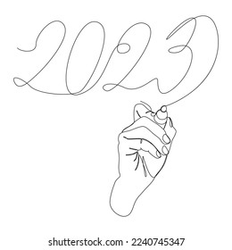 Una línea continua del número 2023 escrita por con pluma de punta de fieltro. Concepto vectorial de Ilustración de líneas delgadas. Contour Drawing Ideas Creativas.