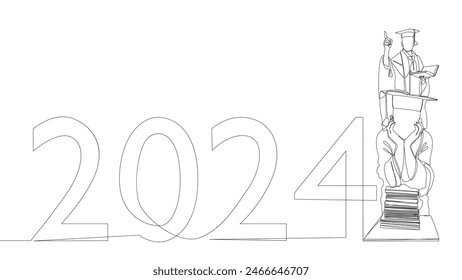 One continuous line of 2024 Graduation. Thin Line Illustration vector concept. Contour Drawing Creative ideas.