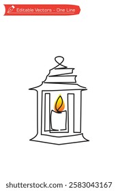 One continuous line of aesthetic candle lantern drawing. Vector illustration of a unique lantern image of a Ramadan Kareem ornament.