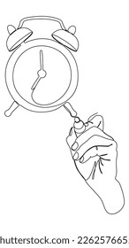 One continuous line of Alarm Clock drawn with a pencil, felt tip pen. Thin Line Illustration vector concept. Contour Drawing Creative ideas.