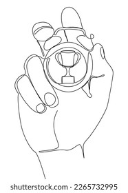 One continuous line of alarm clock with Award Prize. Thin Line Illustration vector concept. Contour Drawing Creative ideas.