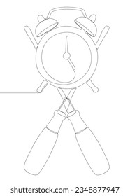 One continuous line of alarm clock with Screwdriver. Thin Line Illustration vector concept. Contour Drawing Creative ideas.