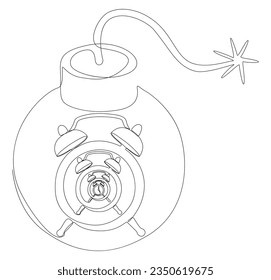 Una línea de alarma continua con Bomba. Concepto vectorial de Ilustración de líneas delgadas. Contour Drawing Ideas Creativas.