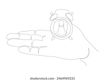 One continuous line of alarm clock with Chess Pawn. Thin Line Illustration vector concept. Contour Drawing Creative ideas.