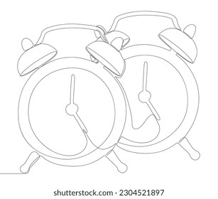 One continuous line of Alarm Clocks. Thin Line Illustration vector clock concept. Contour Drawing Creative ideas.
