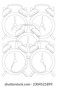 One continuous line of Alarm Clocks. Thin Line Illustration vector clock concept. Contour Drawing Creative ideas.