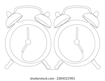 Una línea continua de bloques de alarma. Concepto de reloj vectorial de Ilustración delgada de línea. Contour Drawing Ideas Creativas.