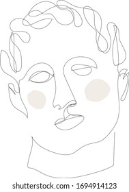 One continuous line ancient greek god statue. Modern single line art, aesthetic contour. Greek nation culture. Vector illustration