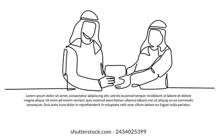Una línea continua de hombres árabes cuidándose unos a otros por pancartas, afiches y tarjetas de felicitación.