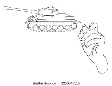 Una línea continua de tanque blindado dibujada con pluma de punta de fieltro. Concepto vectorial de Ilustración de líneas delgadas. Contour Drawing Ideas Creativas.