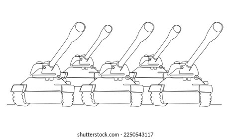One continuous line of Armored Tank. Thin Line Illustration vector concept. Contour Drawing Creative ideas.