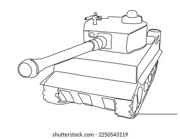 Una línea continua de Armored Tank. Concepto vectorial de Ilustración de líneas delgadas. Contour Drawing Ideas Creativas.