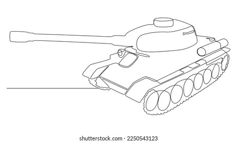 Una línea continua de Armored Tank. Concepto vectorial de Ilustración de líneas delgadas. Contour Drawing Ideas Creativas.