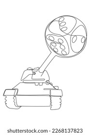 One continuous line of Armored Tank with dice. Thin Line Illustration vector concept. Contour Drawing Creative ideas.