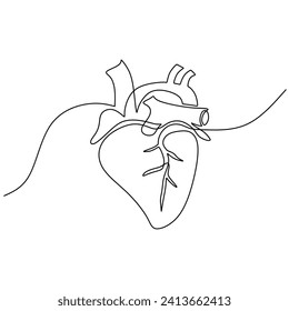 One continuous line art anatomical human heart silhouette