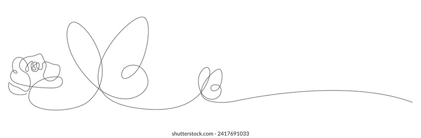 one continuous line art of butterfly and flower. editable stroke