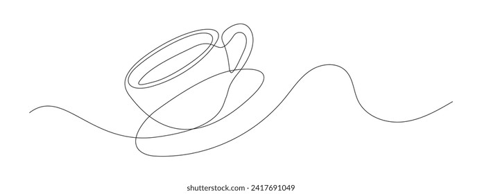 one continuous line art of coffee in a mug. editable stroke