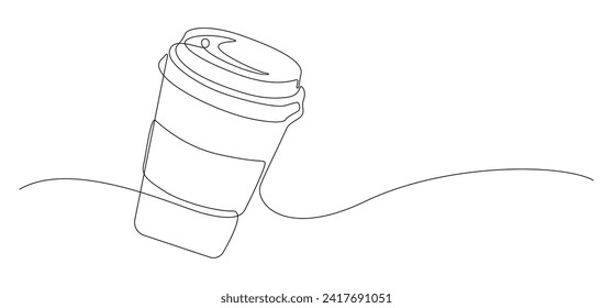 one continuous line art of coffee in a cup. editable stroke