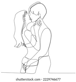 
one continuous line art drawing of valentine couple kissing together minimalistic style vector illustration