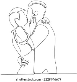 
one continuous line art drawing of valentine couple kissing together minimalistic style vector illustration