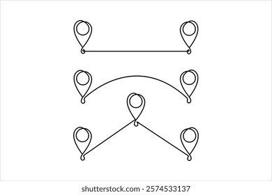 One continuous line art drawing of Location and path pointers vector illustration
