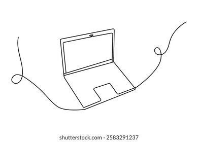 One continuous line art drawing Notebook or Laptop simple outline vector  design