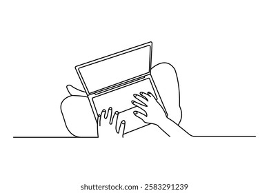 One continuous line art drawing Notebook or Laptop simple outline vector  design