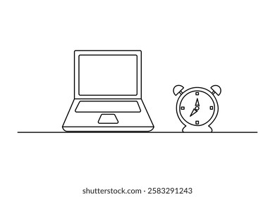 One continuous line art drawing Notebook or Laptop simple outline vector  design