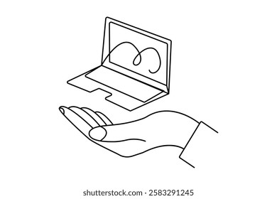 One continuous line art drawing Notebook or Laptop simple outline vector  design