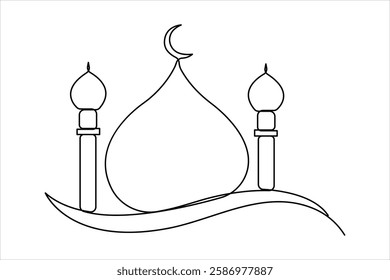 One continuous Line art drawing of Mosque vector illustration