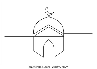 One continuous Line art drawing of Mosque vector illustration