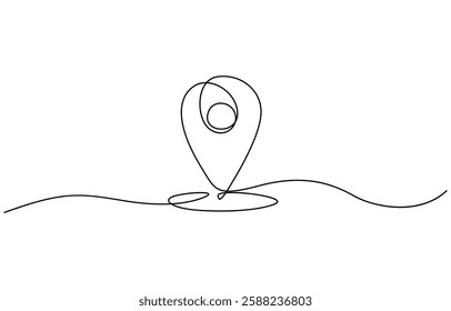 One continuous line art drawing of Location and path pointers vector illustration, Map pin line background. One line drawing background. Continuous line drawing of GPS icon.