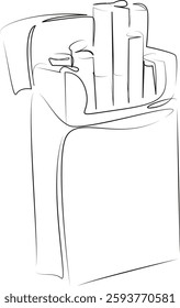 One continuous line art drawing flat illustration cigarette, addiction, nicotine, smoke, tobacco, cancer, pack, package, danger, packet. Isolated image hand draw outline on white background