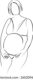 One continuous line art drawing flat illustration swimwear, pregnant, woman, adult, mother, female, summer, water, lifestyle. Isolated image hand draw outline on white background